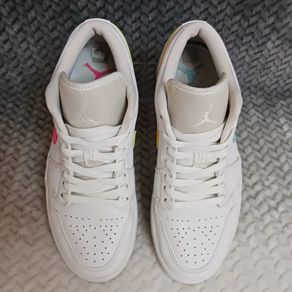 Air Jordan 1 Low White Multi Color Swoosh Men's Sneakers Shoes Size 8